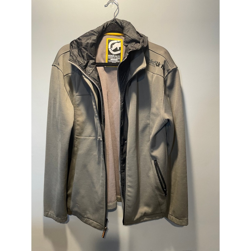 Ecko Unltd Vintage Y2K Mens Fall Jacket Hooded Layered Look Green Gray Medium